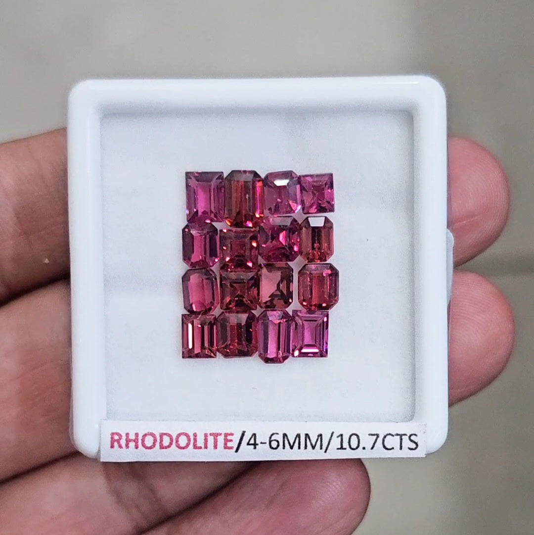 16 Pcs of Natural Rhodolite Garnet Faceted | Rectangle & Sqaure| Size: 4-6mm