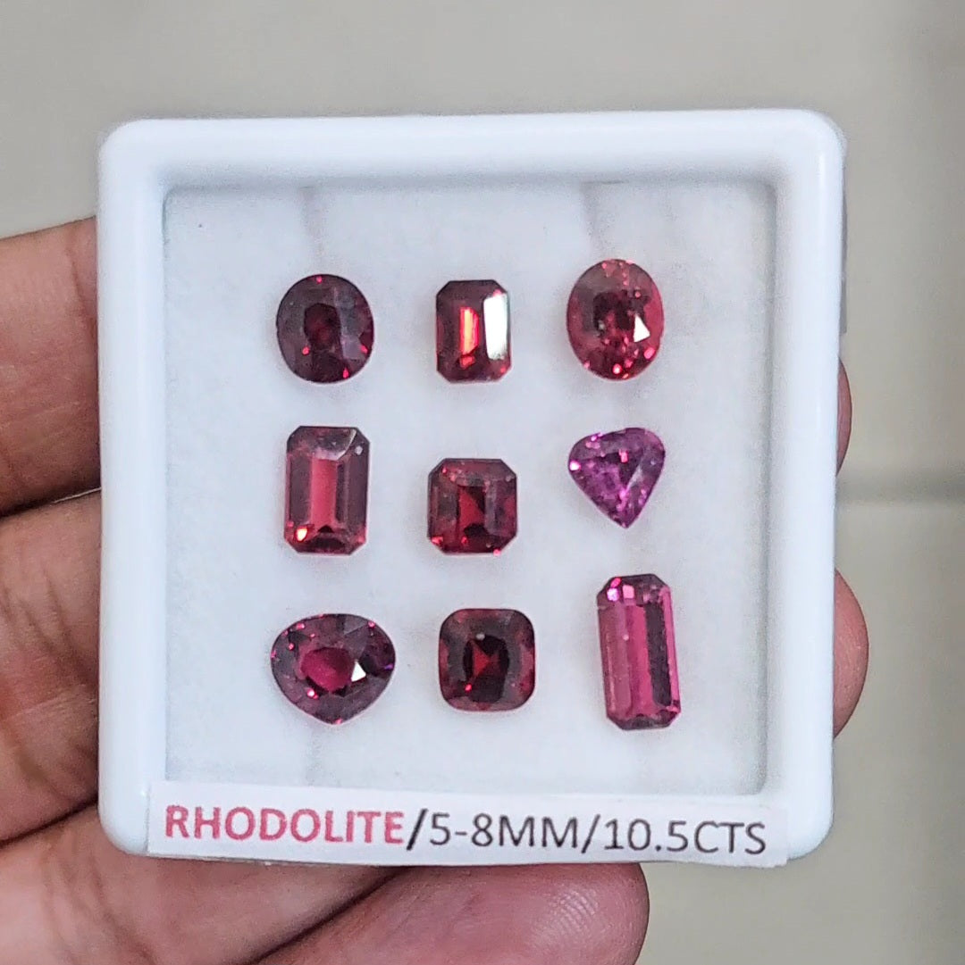 9 Pcs of Natural Rhodolite Garnet Faceted | Mix| Size: 5-8mm