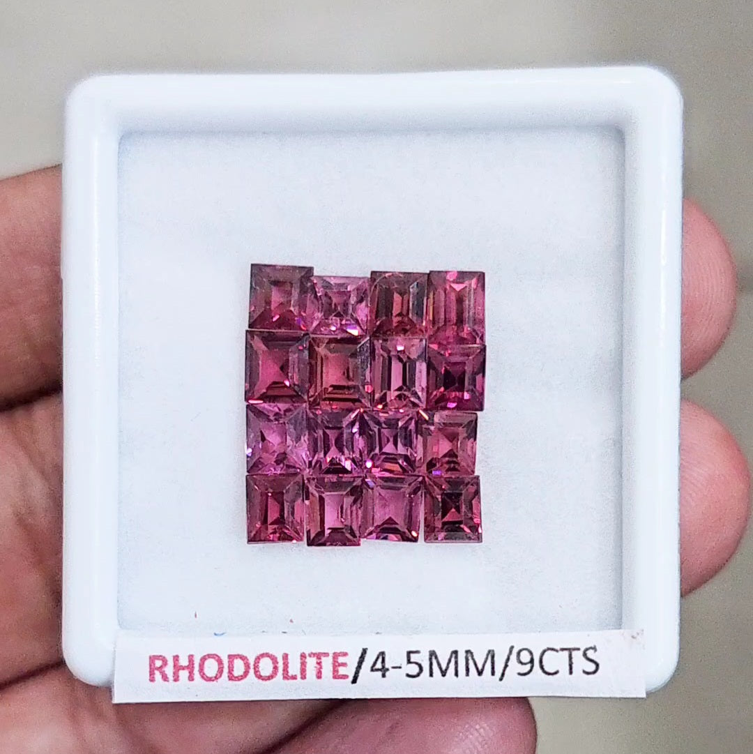 16 Pcs of Natural Rhodolite Garnet Faceted | Rectangle & Sqaure| Size: 4-5mm