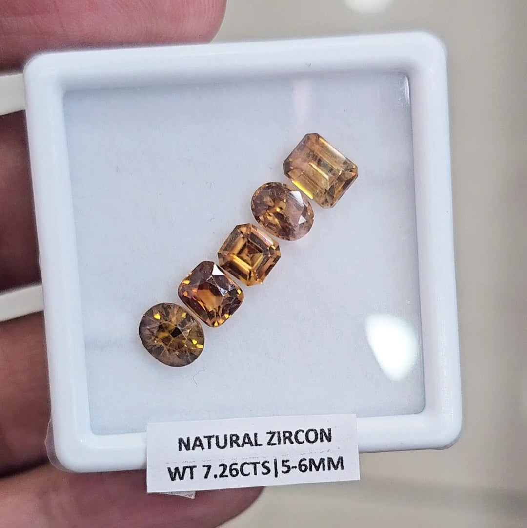 5 Pcs Natural Zircon Faceted Ceylon Unheated| Mix | Size: 5-7mm