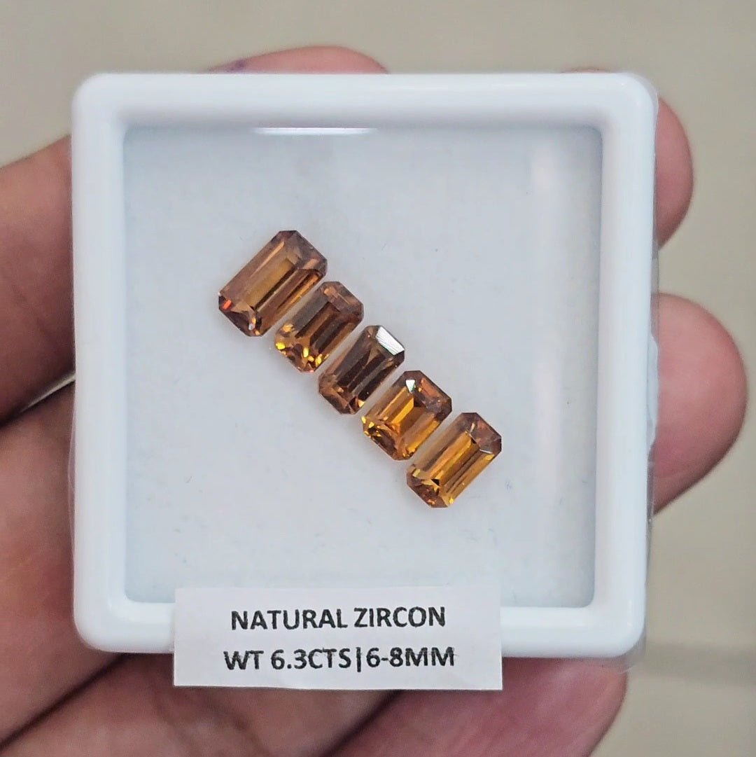 5 Pcs Natural Zircon Faceted Ceylon Unheated| Rectangle | Size: 6-8mm