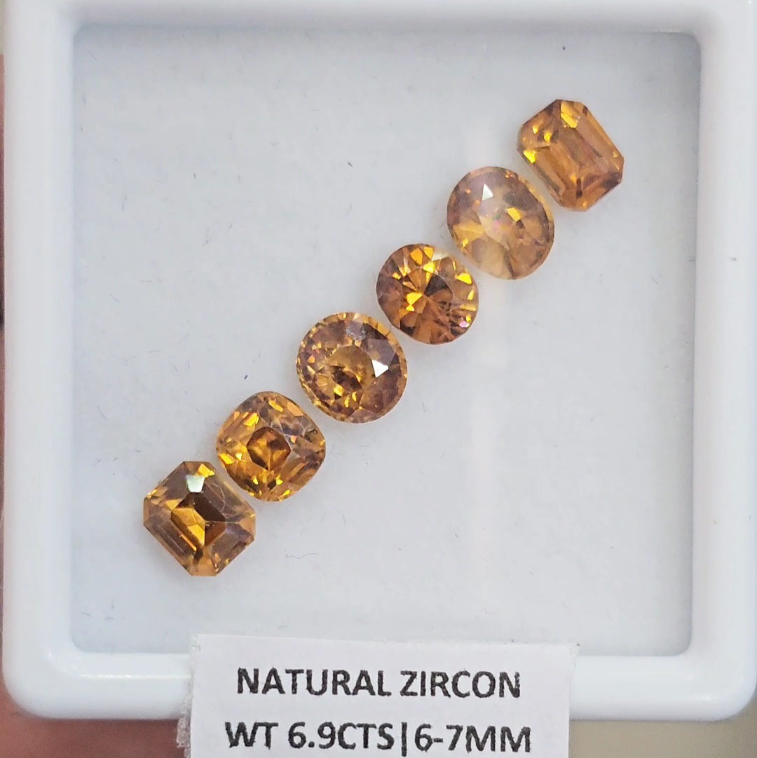 6 Pcs Natural Zircon Faceted Ceylon Unheated| Mix | Size: 6-7mm