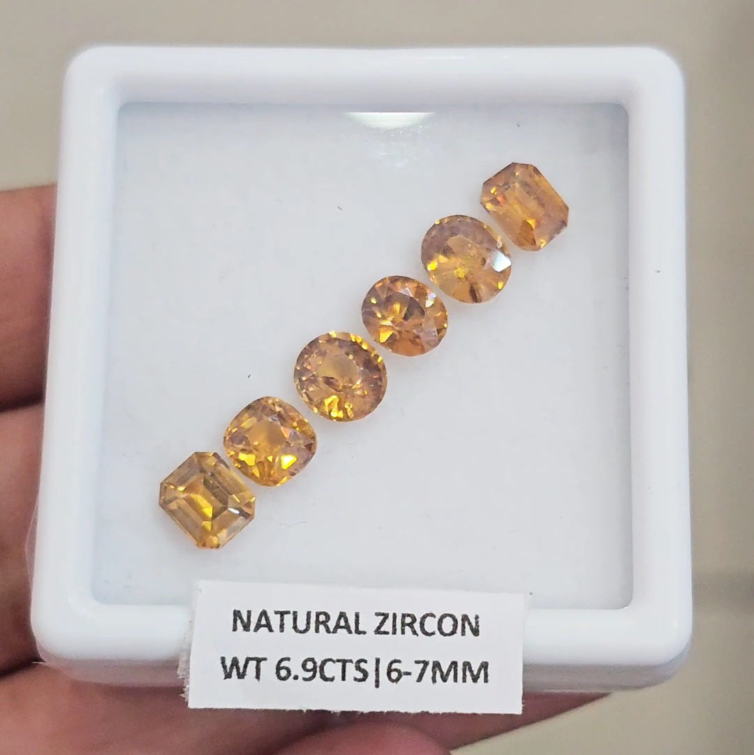 6 Pcs Natural Zircon Faceted Ceylon Unheated| Mix | Size: 6-7mm