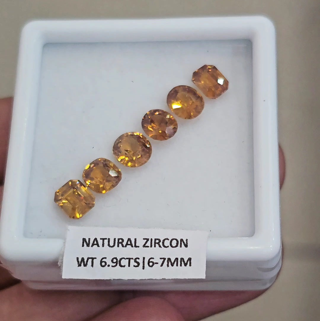 6 Pcs Natural Zircon Faceted Ceylon Unheated| Mix | Size: 6-7mm