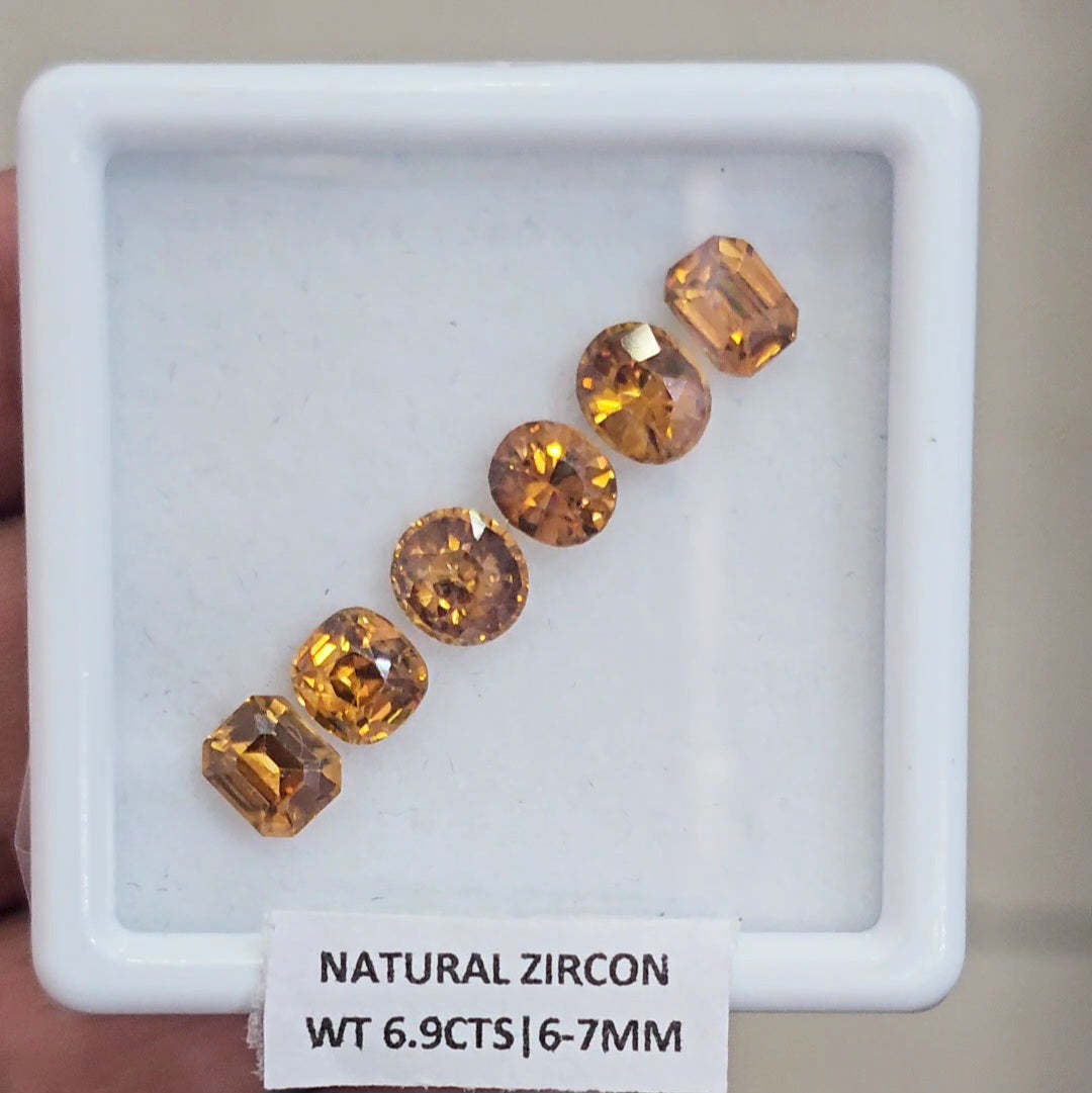 6 Pcs Natural Zircon Faceted Ceylon Unheated| Mix | Size: 6-7mm