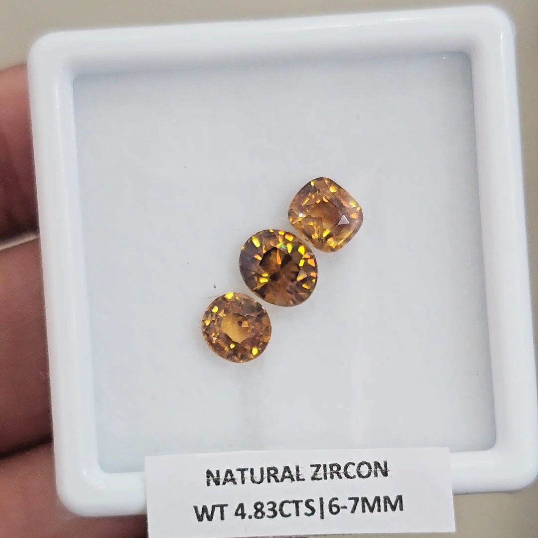 3 Pcs Natural Zircon Faceted Ceylon Unheated| Mix | Size: 6-7mm