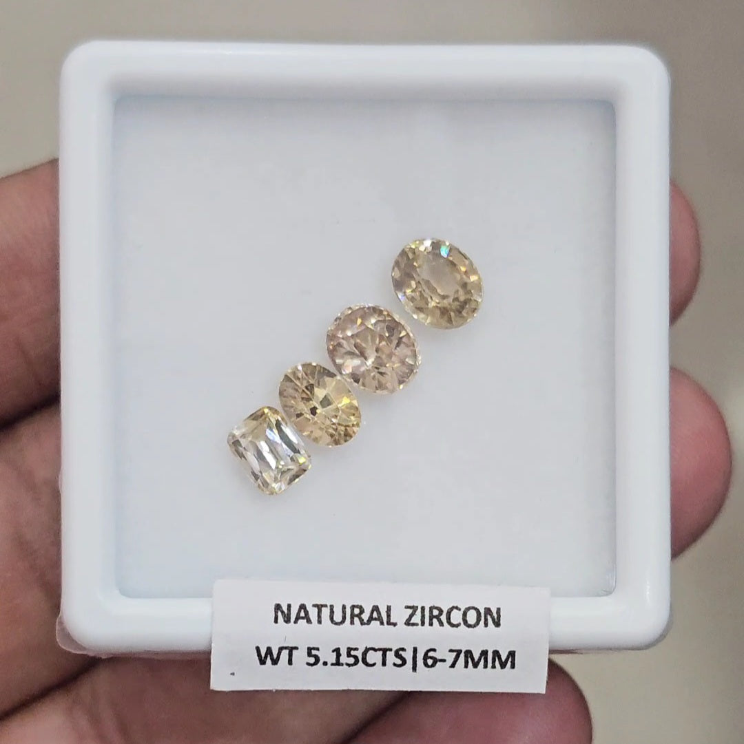 4 Pcs Natural Zircon Faceted Ceylon Unheated| Oval & Rectangle | Size: 6-7mm