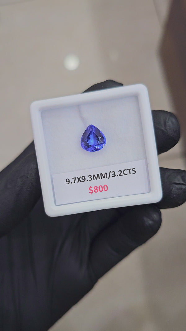 3.2Cts Certified Natural Tanzanite AAA+ Top Quality | Shape :Teardrop | Size: 9.7x9.3mm