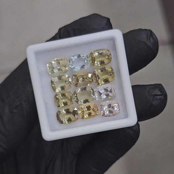 12 Pcs Natural Morganite, Aquamarine, Green Beryl And Heliodor Faceted unheated | Shape: Rectangle| Size: 9x7mm