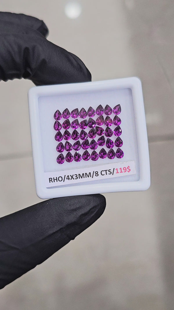 40 Pcs Of Natural Rhodolite Garnet Faceted | Shape: Pear | Size: 4x3mm