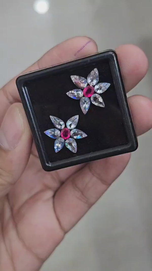 14 Pcs Natural Ruby & Madagascar Moonstones Faceted | Shape: MIx| Size: 7-4mm