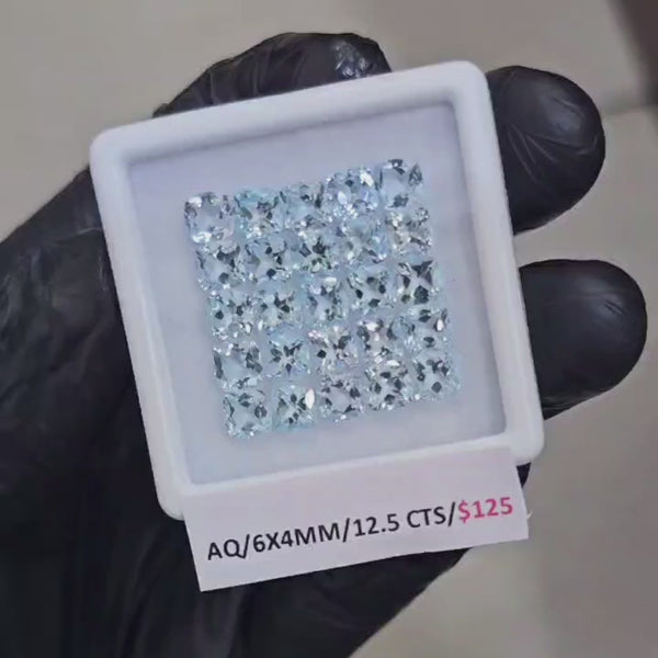 25 Pcs Natural Aquamarine Faceted unheated | Cushion | Size: 6x4mm