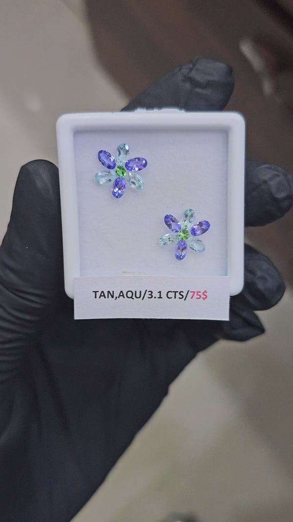14 Pcs Natural Tanzanite, Tsavorite & Aquamarine Faceted | Shape: Oval & Round | Size: 2.5-5mm