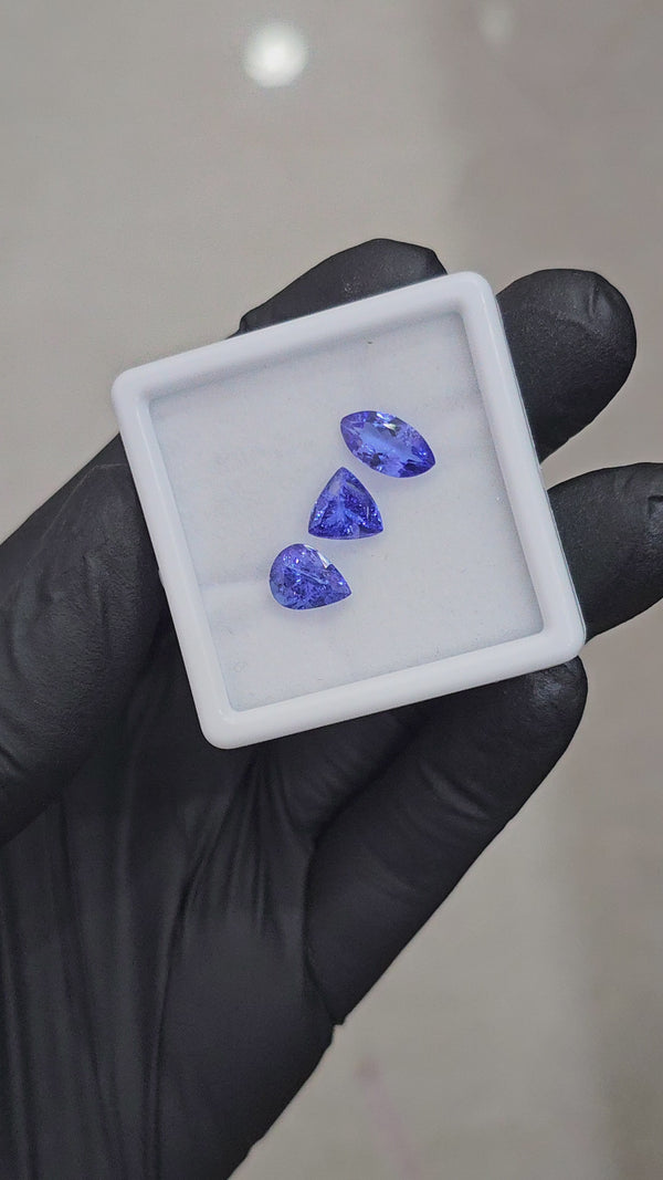 3 Pcs Natural Tanzanite  | Shape: Round & Oval| Size: 8-9mm