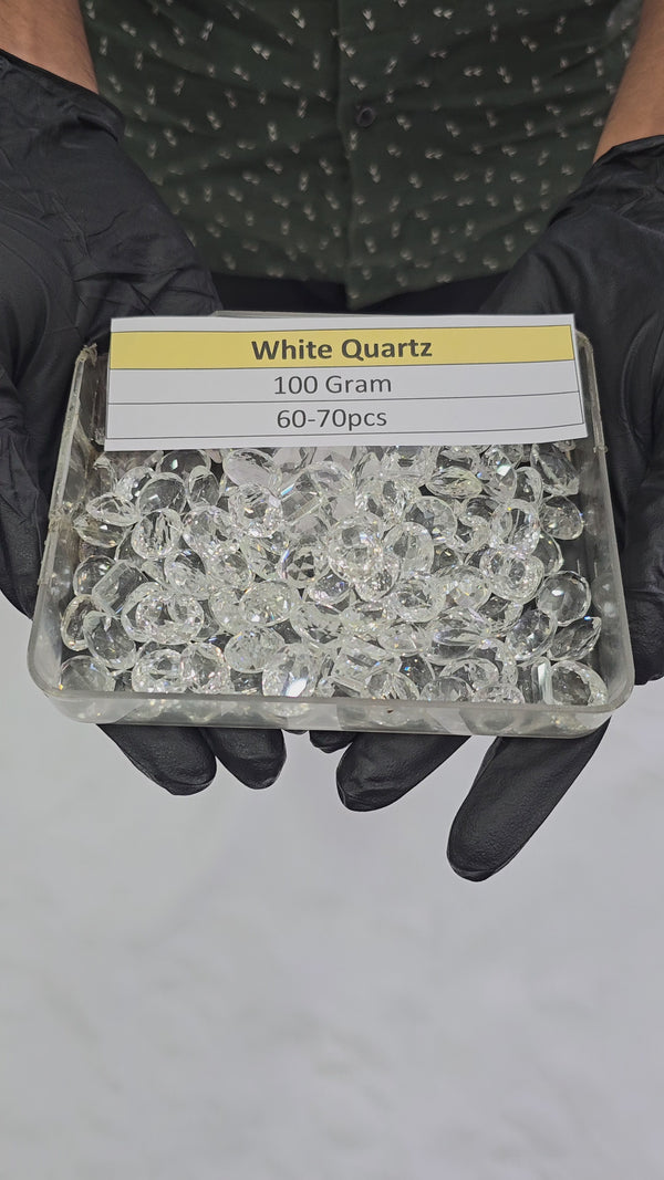100 Grams Natural white Quartz Faceted | 12–16mm | 60–70 Pcs | Clean Clarity