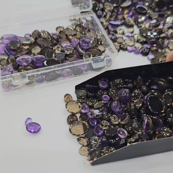 200 Carats Smoky Quartz & Amethyst Cabochons | 6-18mm | 50-60Pcs