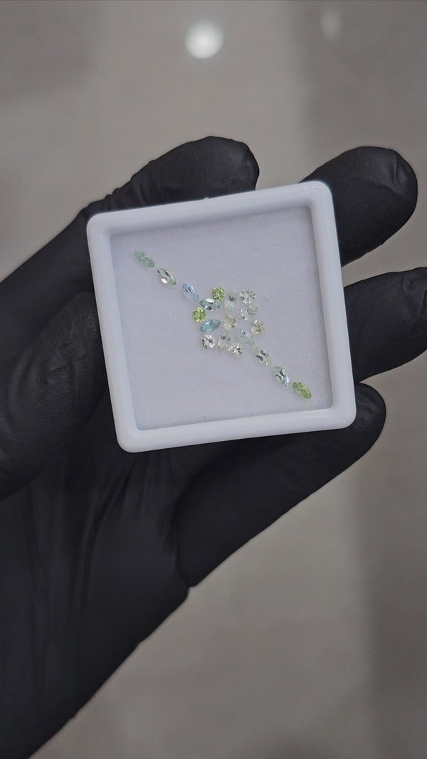 19 Pcs Natural Aquamarine Green Beryl and heliodor Faceted unheated | Shape: Marquise And Round | Size: 2-4mm