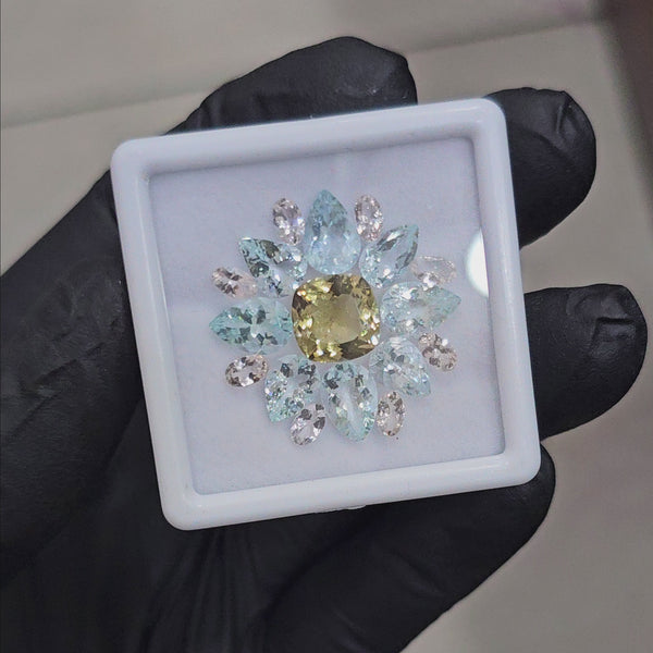 17 Pcs Natural Aquamarine Morganite and heliodor Faceted unheated | Shape: Mix| Size: 6-9mm
