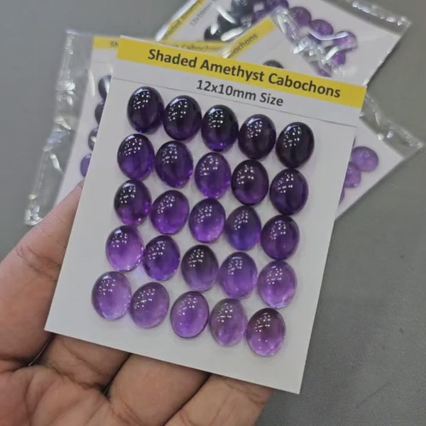 1 Card of Natural Shaded Amethyst Cabochons | 12x10mm | Oval Shapes