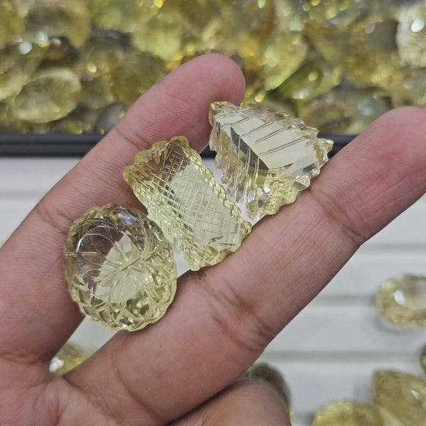 1 Pc Natural Citrine / Lemon Quartz Mughal Carving | 22–35mm | Random Pick