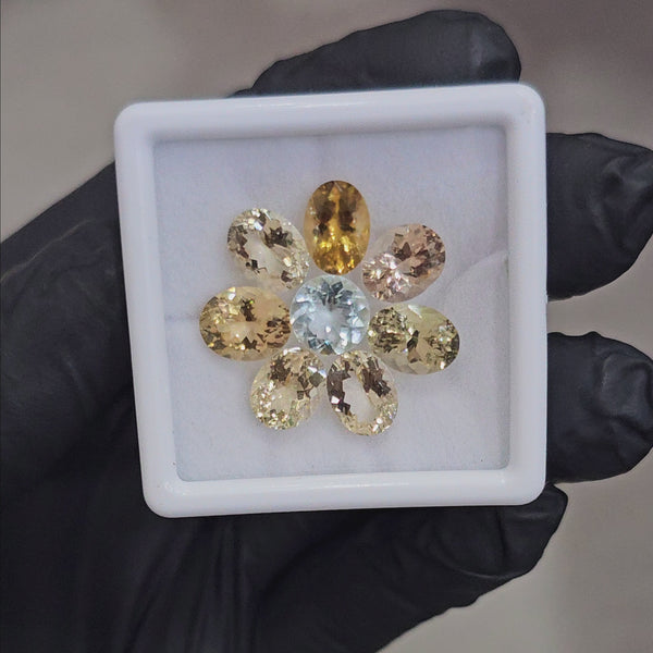 33 Pcs Natural Aquamarine , Green Beryl , Morganite , Heliodor Faceted unheated | Shape: Oval & Round | Size: 6-8mm