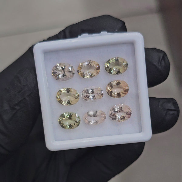 9 Pcs Of Natural Mix Beryls: Heliodor, Green Beryl  & Morganite | Oval | 8x6mm