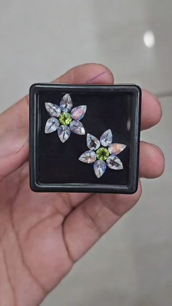 14 Pcs Natural Peridot &  Madagascar Moonstones Faceted | Shape: MIx| Size: 7-4mm