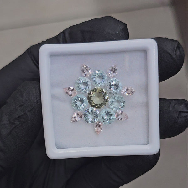 15 Pcs Natural Morganite, Aquamarine And Heliodor Faceted unheated | Shape: Mix| Size: 5-8mm