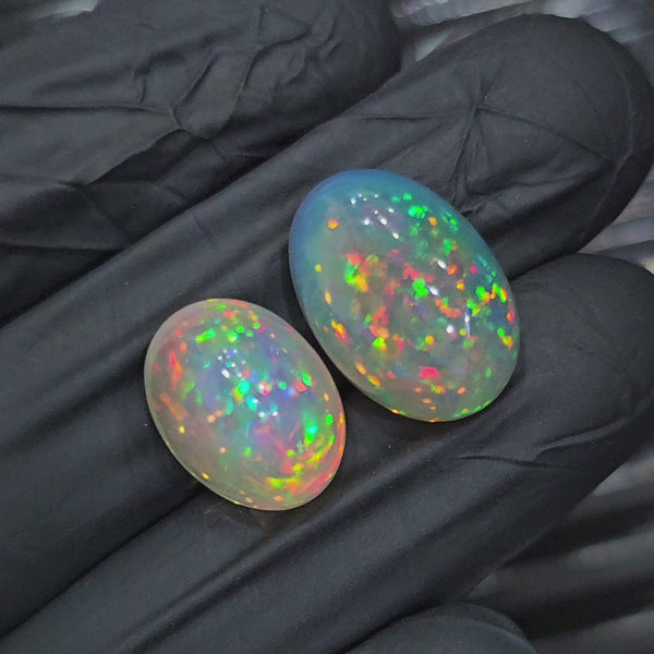 2pcs Natural Ethiopian Opal Cabochon | Oval | Size: 16-19mm