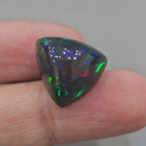 Natural Ethiopian Black Smoked Opal Cabochon | Trillion| Size: 18x17mm