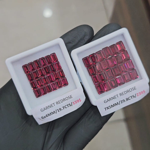Natural Redrose Garnet | Rectangle | Size: 6-7mm