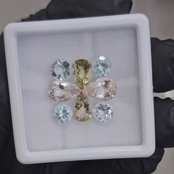 8 Pcs of Natural Mix Beryls; Green Beryls, Morganite & Aquamarine | Pear & Round | Size: 6-10mm