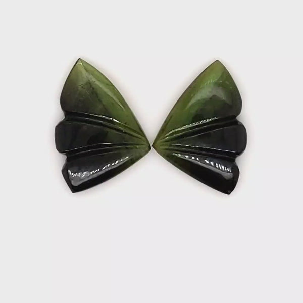 Natural Watermelon Tourmaline Butterfly Carved Pair | Size:15x11mm