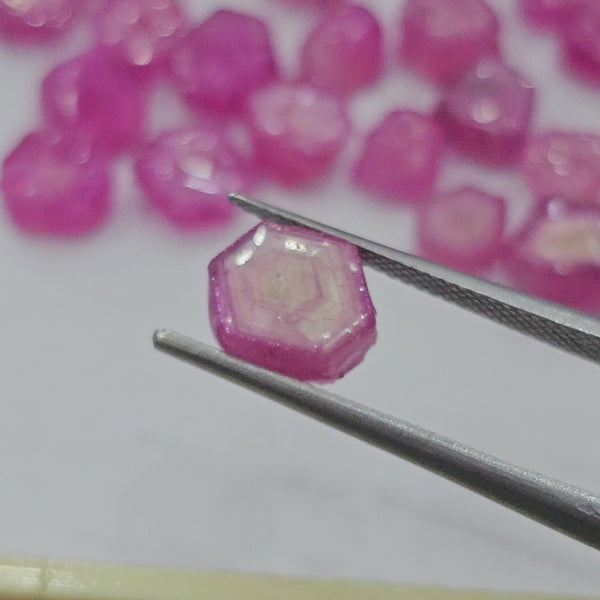 20 Pcs of Raw Trapiche Pink Natural Ruby | 6mm to 8mm slices | Comes with certificate