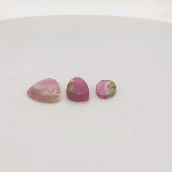 3 Pics Of Natural Watermelon Tourmaline Slice | Size:10-14mm | With Certificate