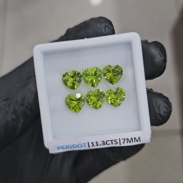 6 Pcs of Natural Peridot Faceted  | Heart Shape | Size:8mm