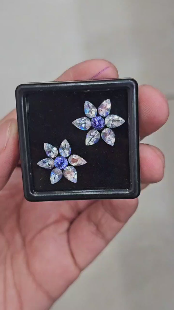14 Pcs Natural Tanzanite &  Madagascar Moonstones Faceted | Shape: MIx| Size: 6-4mm