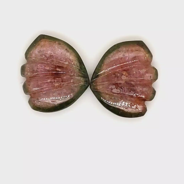 Natural Watermelon Tourmaline Butterfly Carved Pair | Size:15x14mm
