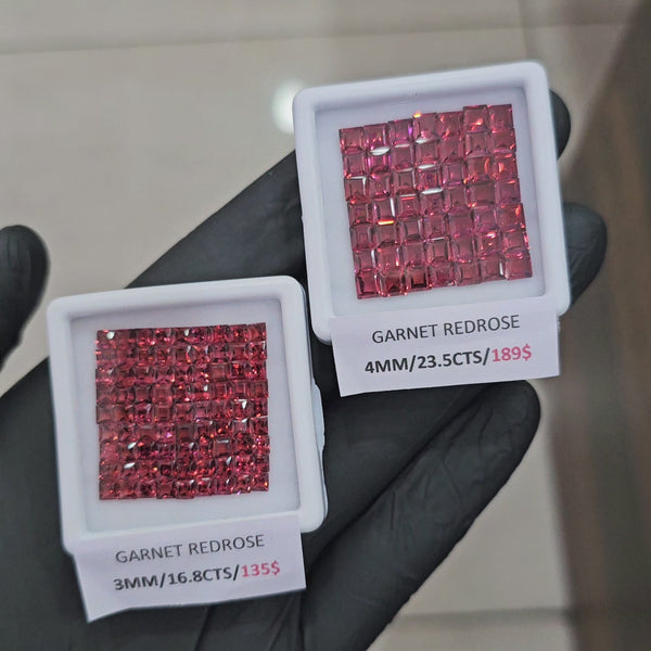 Natural Redrose Garnet | Square | Size: 3-4mm