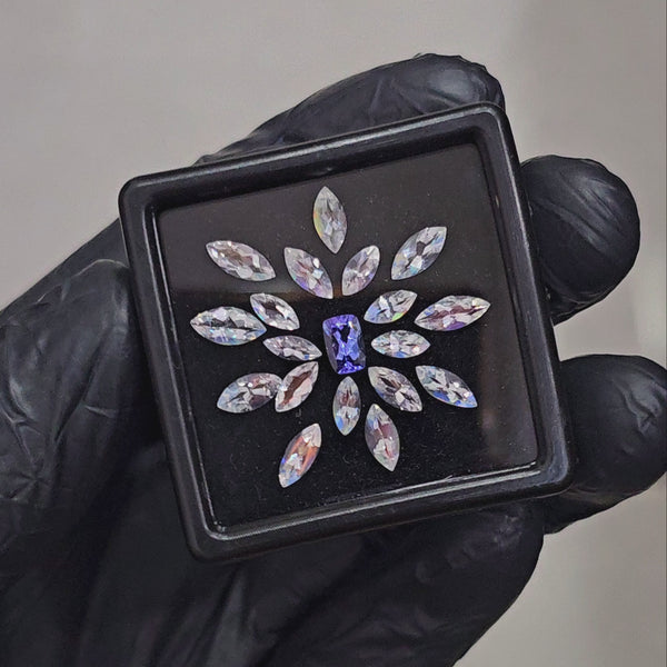 19 Pcs Natural Tanzanite And Madagascar Moonstones Faceted | Shape: Marquise | Size: 6-8mm | Top quality
