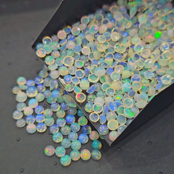 100 Pcs Ethiopian Opal Cabochons | 4mm Round Shape | Stuning colours