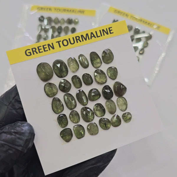 1 Card Of Green Tourmaline rosecuts with flat backs | 30 Pcs | 6-11mm