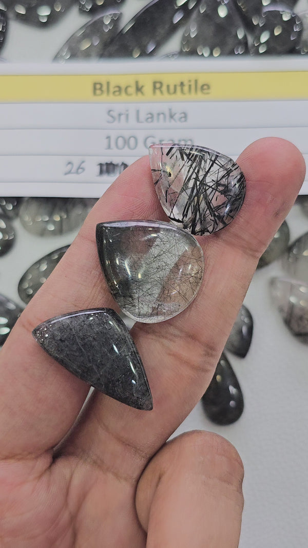 100 Grams of Sri Lankan Black Rutile Quartz | 12–40mm | 26–30 Pcs |