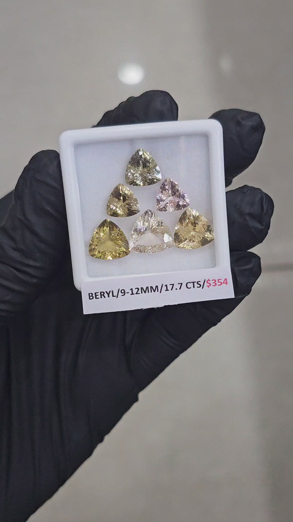 6 Pcs Of Natural Mix Beryls: Morganite, Heliodor & Green Beryl | Trillion | Size: 9-12mm