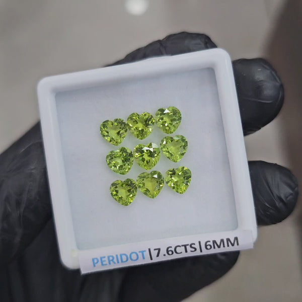 9 Pcs of Natural Peridot Faceted  | Heart Shape | Size:6 mm