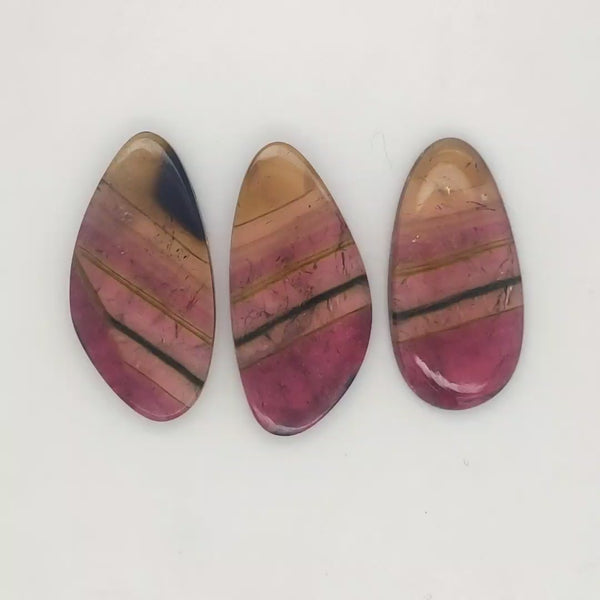 3 Pics Of Natural Watermelon Tourmaline Slice | Size:32-34mm | With Certificate