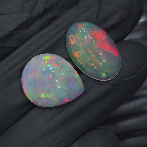 2pcs Natural Ethiopian Opal Cabochon | Oval & Teardrop | Size: 18-19mm