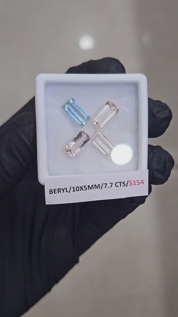 4 Pcs Of Natural Mix Beryls: Morganite & Aquamarine | Rectangles | 10x5mm
