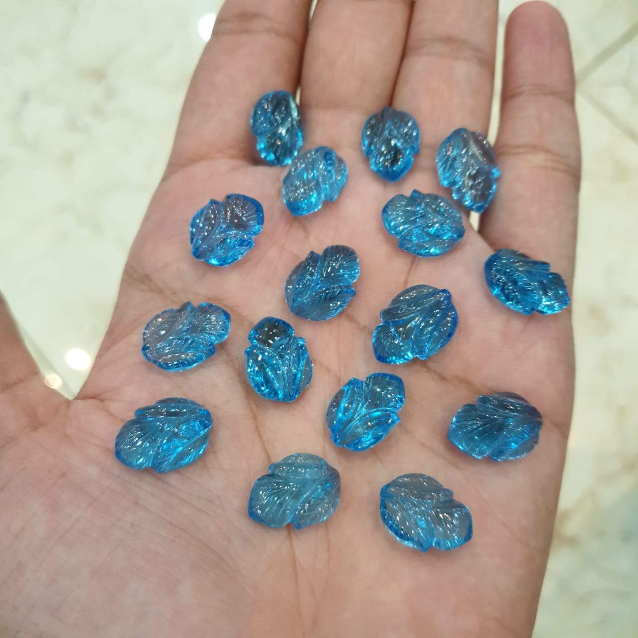 1 Pcs Swiss Blue Topaz Lotus Carved| Top Quality 14mm Flawless - The LabradoriteKing