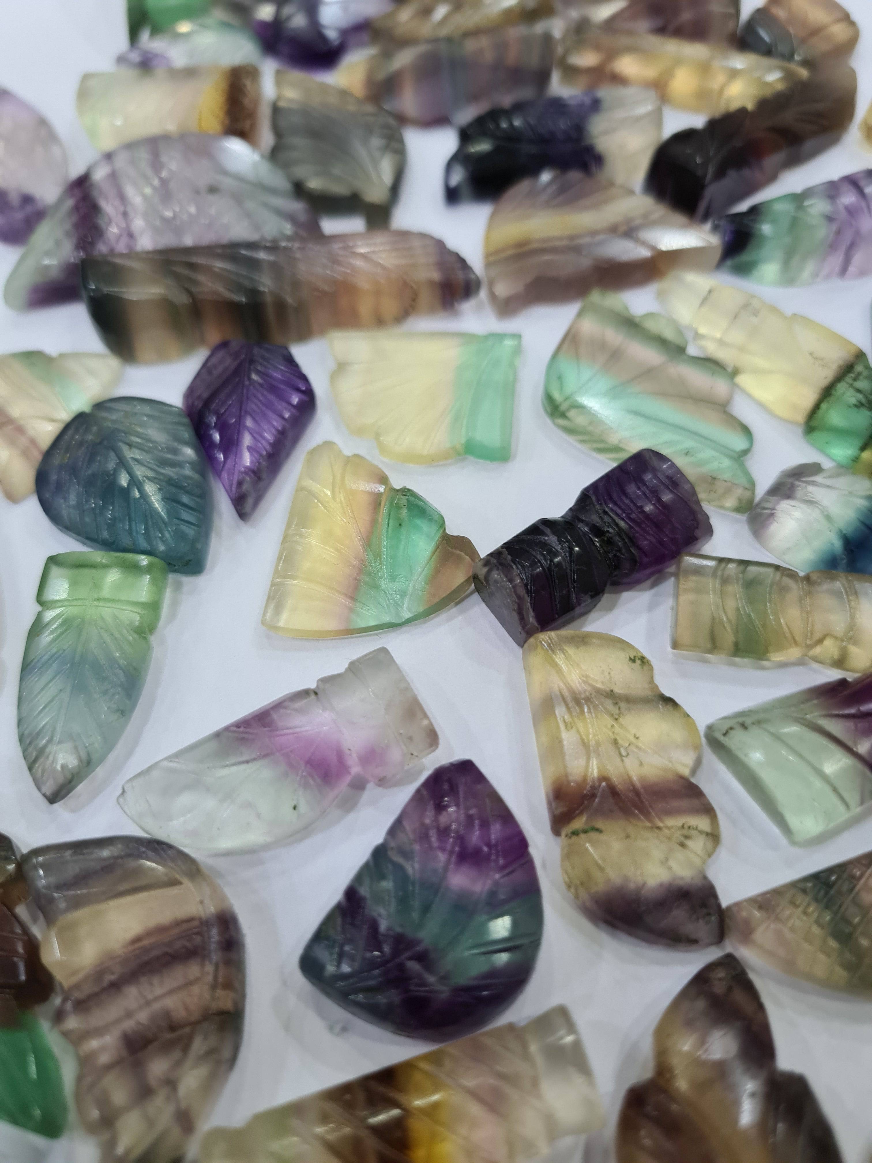 10 Pcs Floruite Carved Stones | Flat backs 25-40mm Sizes - The LabradoriteKing